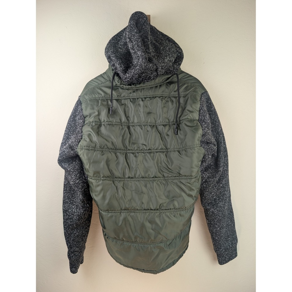 Airwalk Mens Quilted Puffer Jacket Hooded Knit Sleeves Olive Green Grey Large - Picture 5 of 5